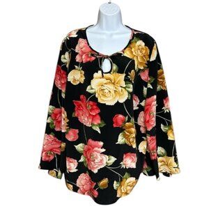 Delta Burke Womens Blouse Plus Size 1X Rose Long Bell Sleeve Garden Girl